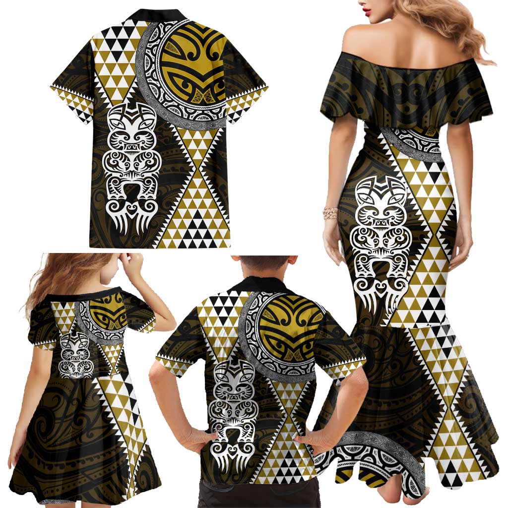 Yellow Aotearoa Niho Taniwha Family Matching Mermaid Dress and Hawaiian Shirt Maori Mythology Tooth - Taniko Motifs LT14 - Polynesian Pride