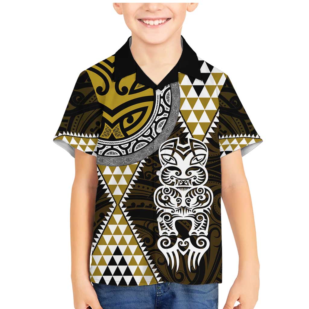 Yellow Aotearoa Niho Taniwha Family Matching Mermaid Dress and Hawaiian Shirt Maori Mythology Tooth - Taniko Motifs LT14 Son's Shirt Yellow - Polynesian Pride