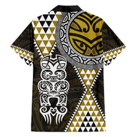 Yellow Aotearoa Niho Taniwha Family Matching Off Shoulder Maxi Dress and Hawaiian Shirt Maori Mythology Tooth - Taniko Motifs LT14 - Polynesian Pride