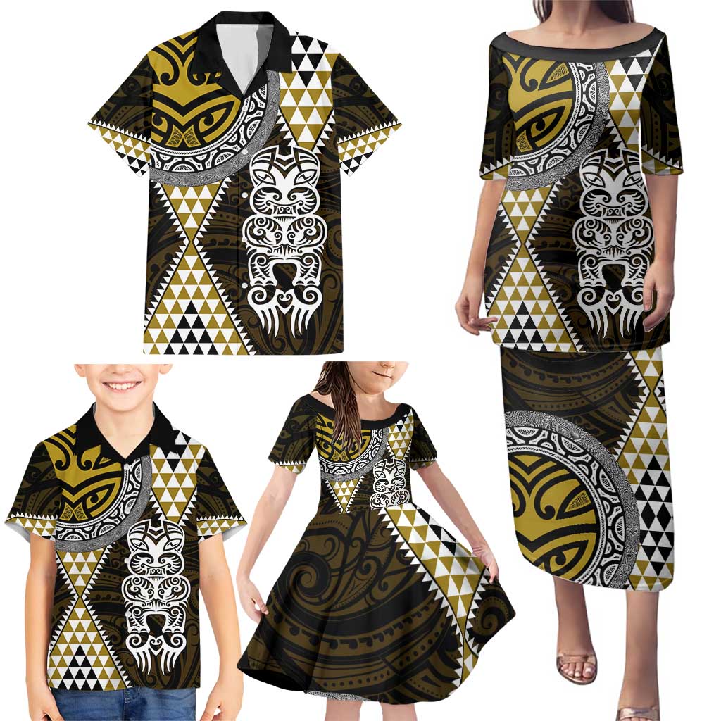 Yellow Aotearoa Niho Taniwha Family Matching Puletasi and Hawaiian Shirt Maori Mythology Tooth - Taniko Motifs LT14 - Polynesian Pride