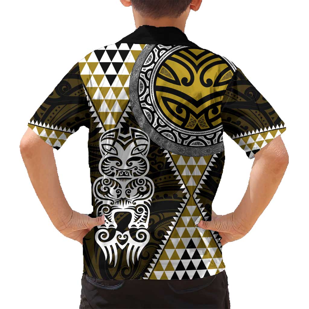 Yellow Aotearoa Niho Taniwha Family Matching Summer Maxi Dress and Hawaiian Shirt Maori Mythology Tooth - Taniko Motifs LT14 - Polynesian Pride