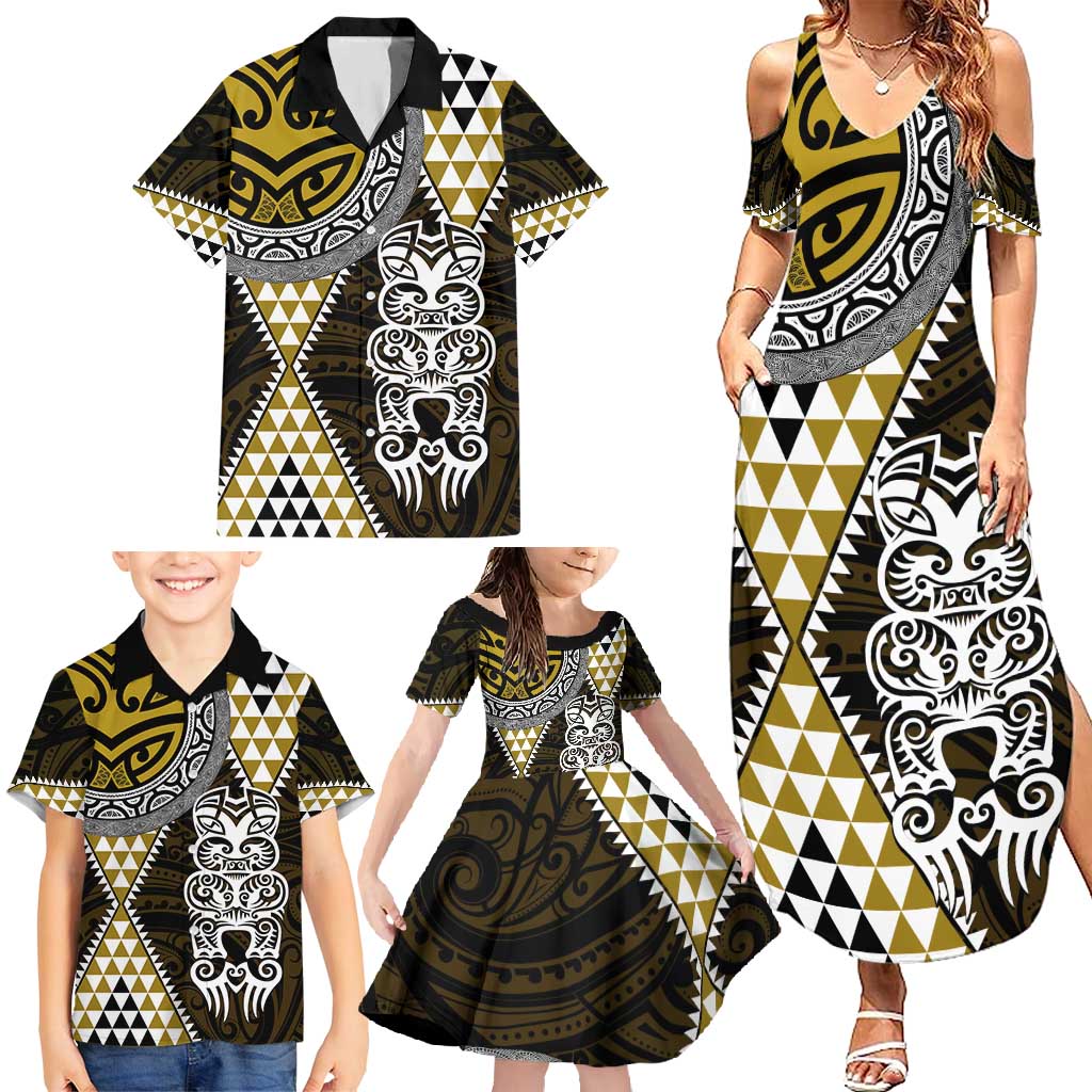Yellow Aotearoa Niho Taniwha Family Matching Summer Maxi Dress and Hawaiian Shirt Maori Mythology Tooth - Taniko Motifs LT14 - Polynesian Pride