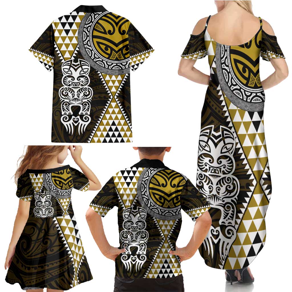 Yellow Aotearoa Niho Taniwha Family Matching Summer Maxi Dress and Hawaiian Shirt Maori Mythology Tooth - Taniko Motifs LT14 - Polynesian Pride