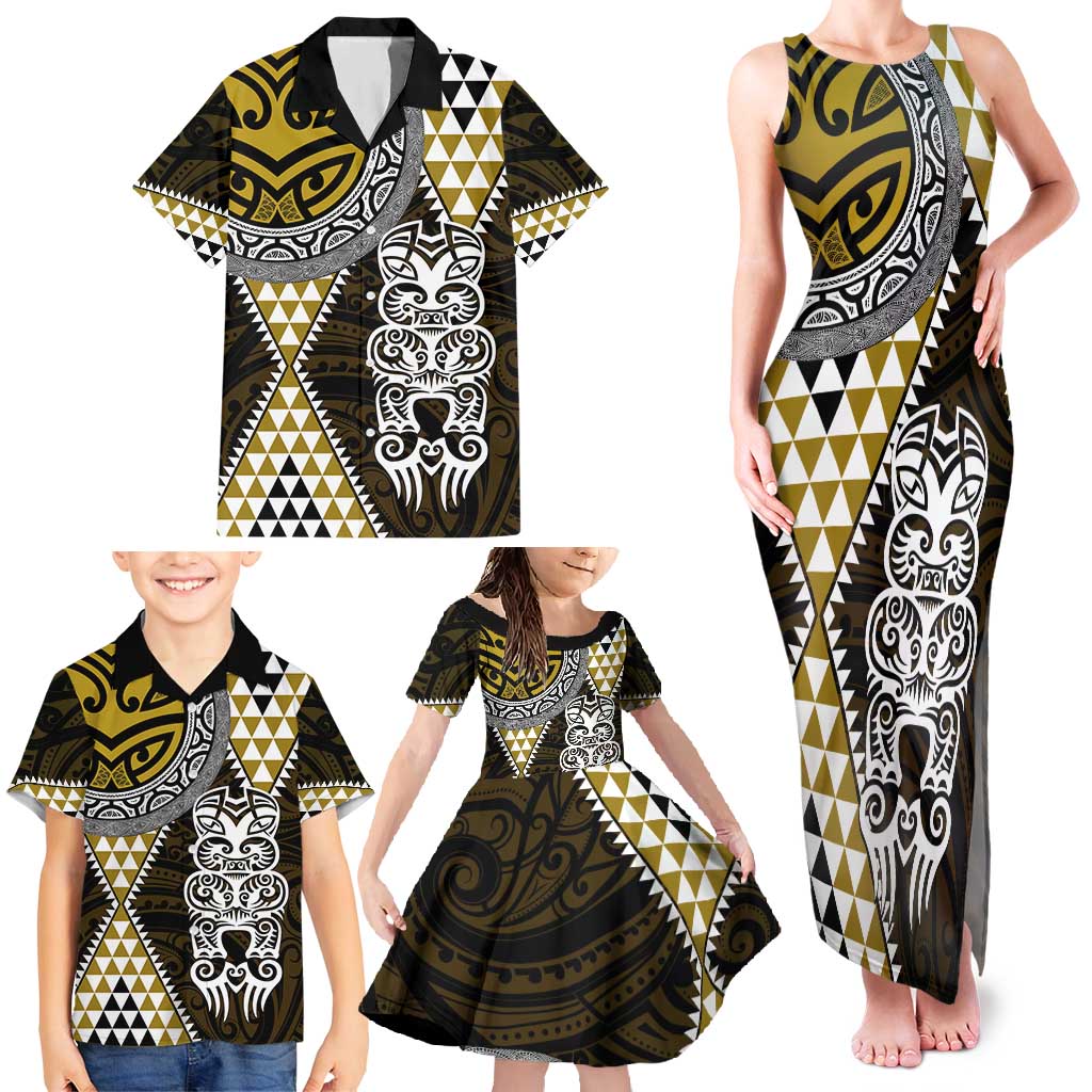 Yellow Aotearoa Niho Taniwha Family Matching Tank Maxi Dress and Hawaiian Shirt Maori Mythology Tooth - Taniko Motifs LT14 - Polynesian Pride