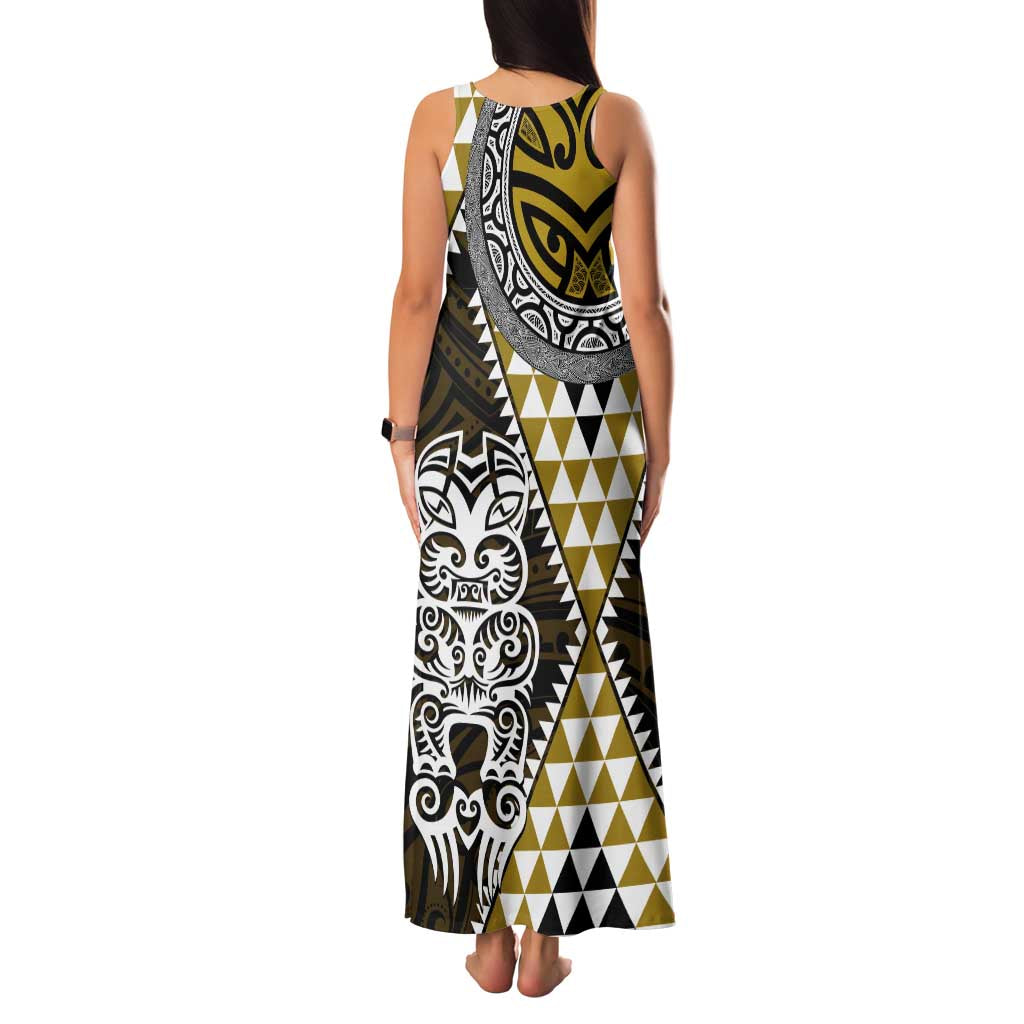 Yellow Aotearoa Niho Taniwha Family Matching Tank Maxi Dress and Hawaiian Shirt Maori Mythology Tooth - Taniko Motifs LT14 - Polynesian Pride
