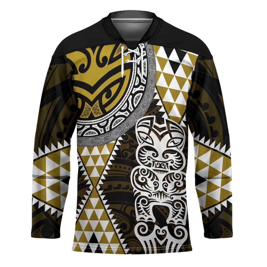 Yellow Aotearoa Niho Taniwha Hockey Jersey Maori Mythology Tooth - Taniko Motifs - Polynesian Pride