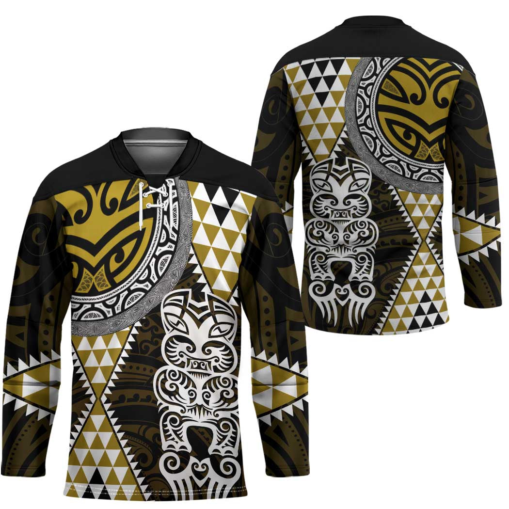 Yellow Aotearoa Niho Taniwha Hockey Jersey Maori Mythology Tooth - Taniko Motifs - Polynesian Pride
