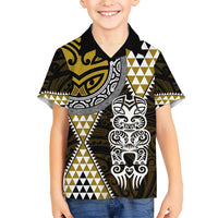 Yellow Aotearoa Niho Taniwha Kid Hawaiian Shirt Maori Mythology Tooth - Taniko Motifs LT14 Kid Yellow - Polynesian Pride