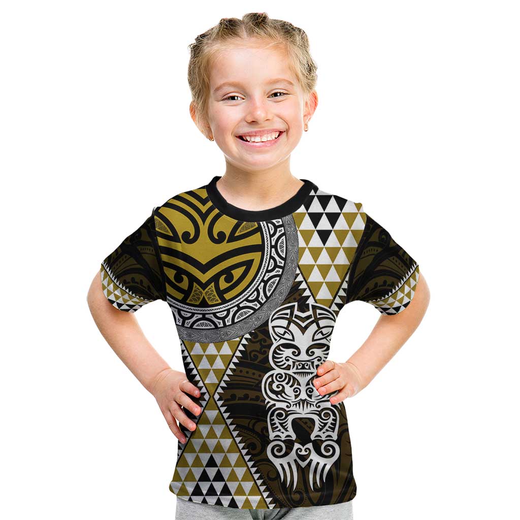 Yellow Aotearoa Niho Taniwha Kid T Shirt Maori Mythology Tooth - Taniko Motifs LT14 Yellow - Polynesian Pride