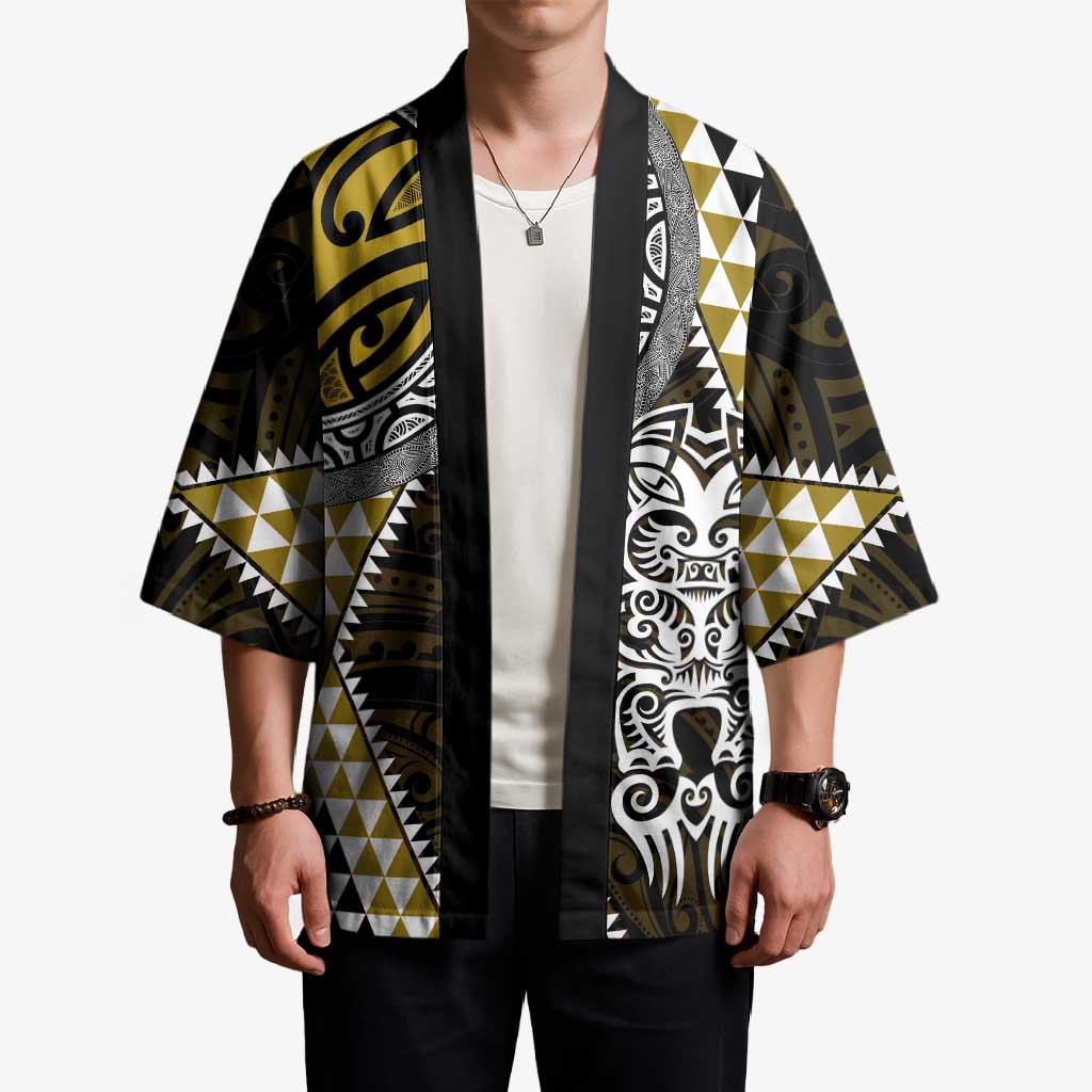 Yellow Aotearoa Niho Taniwha Kimono Maori Mythology Tooth - Taniko Motifs - Polynesian Pride