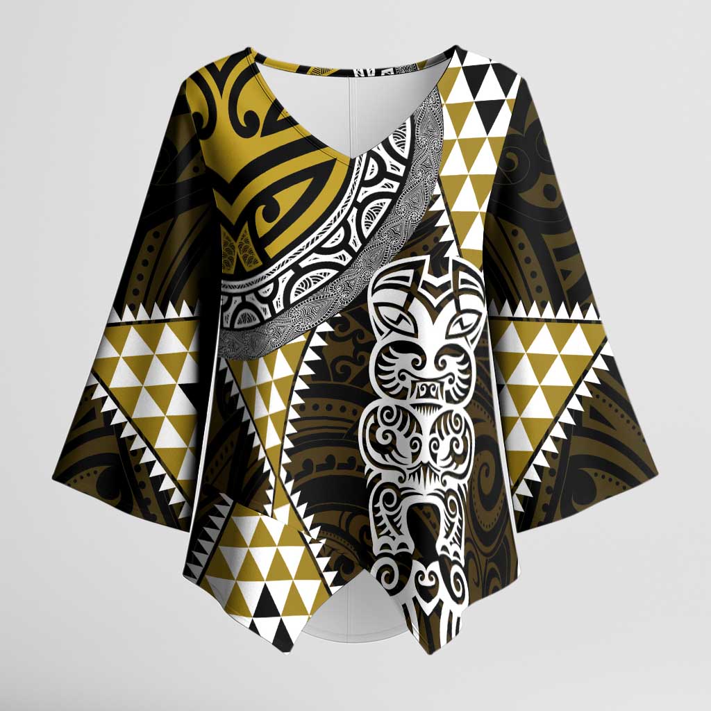 Yellow Aotearoa Niho Taniwha Kimono Sleeve Blouse Maori Mythology Tooth - Taniko Motifs - Polynesian Pride