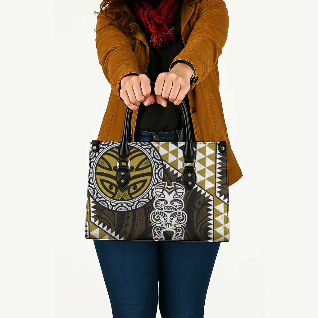 Yellow Aotearoa Niho Taniwha Leather Bag Maori Mythology Tooth - Taniko Motifs - Polynesian Pride