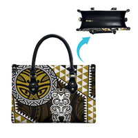 Yellow Aotearoa Niho Taniwha Leather Bag Maori Mythology Tooth - Taniko Motifs - Polynesian Pride