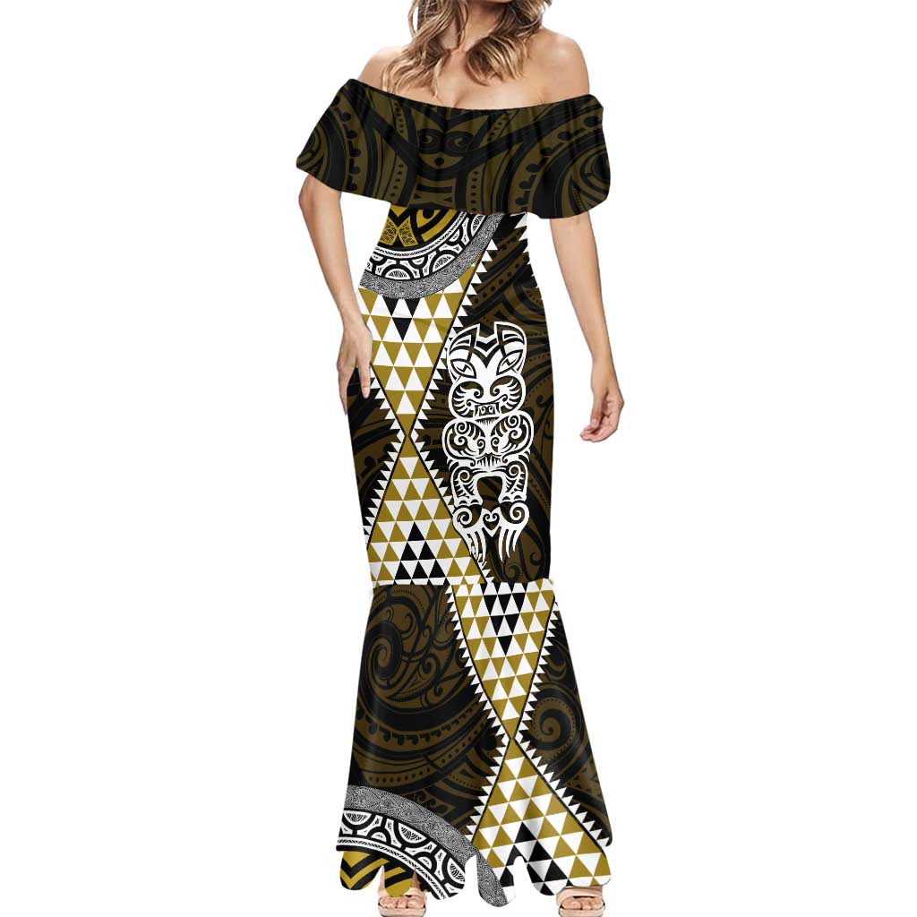 Yellow Aotearoa Niho Taniwha Mermaid Dress Maori Mythology Tooth - Taniko Motifs