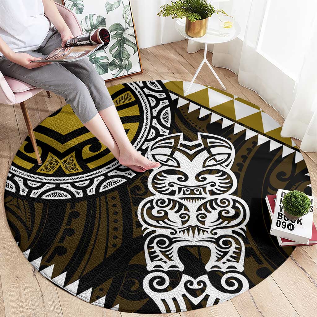 Yellow Aotearoa Niho Taniwha Round Carpet Maori Mythology Tooth - Taniko Motifs