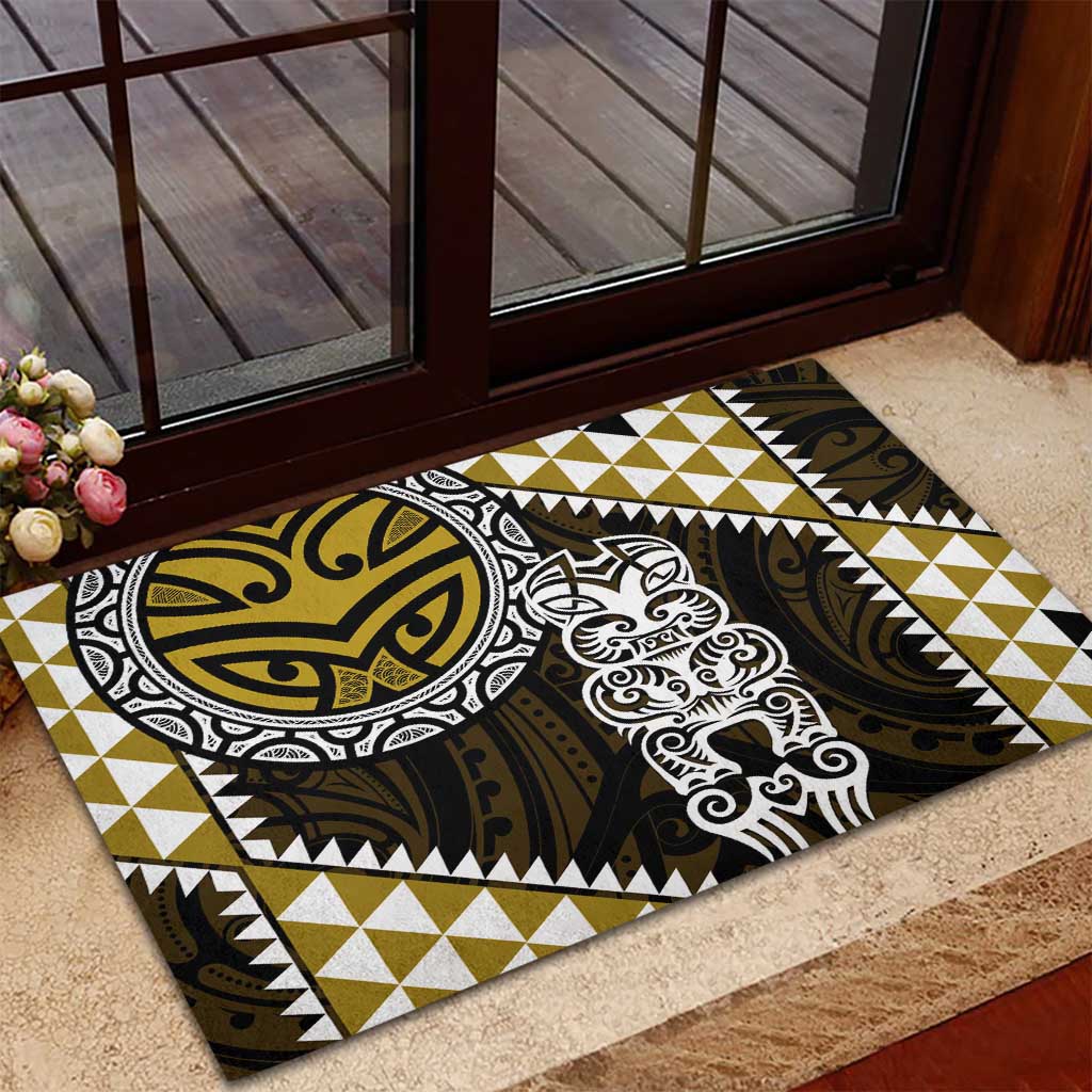 Yellow Aotearoa Niho Taniwha Rubber Doormat Maori Mythology Tooth - Taniko Motifs LT14 - Polynesian Pride