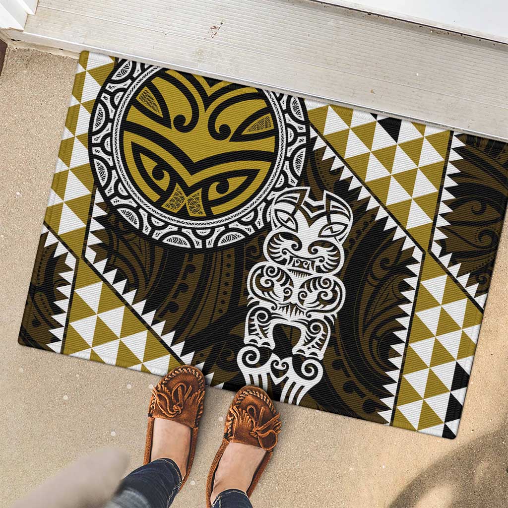 Yellow Aotearoa Niho Taniwha Rubber Doormat Maori Mythology Tooth - Taniko Motifs LT14 - Polynesian Pride