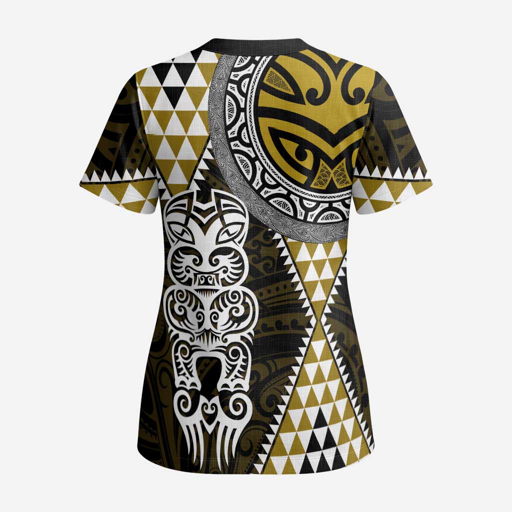 Yellow Aotearoa Niho Taniwha Scrub Top Maori Mythology Tooth - Taniko Motifs - Polynesian Pride