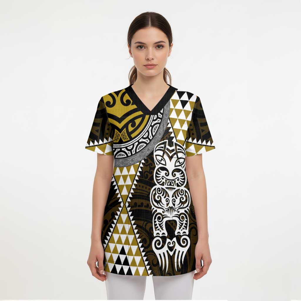 Yellow Aotearoa Niho Taniwha Scrub Top Maori Mythology Tooth - Taniko Motifs - Polynesian Pride