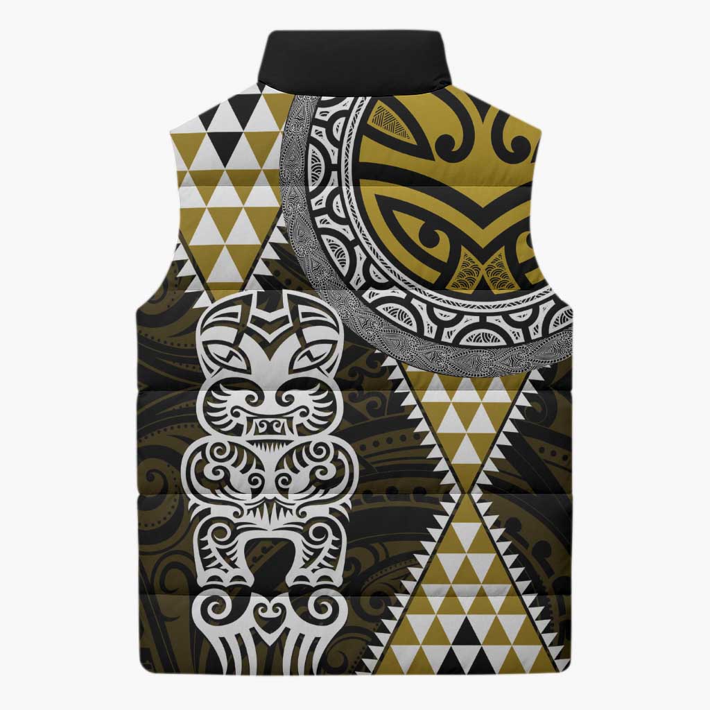 Yellow Aotearoa Niho Taniwha Sleeveless Puffer Jacket Maori Mythology Tooth - Taniko Motifs - Polynesian Pride