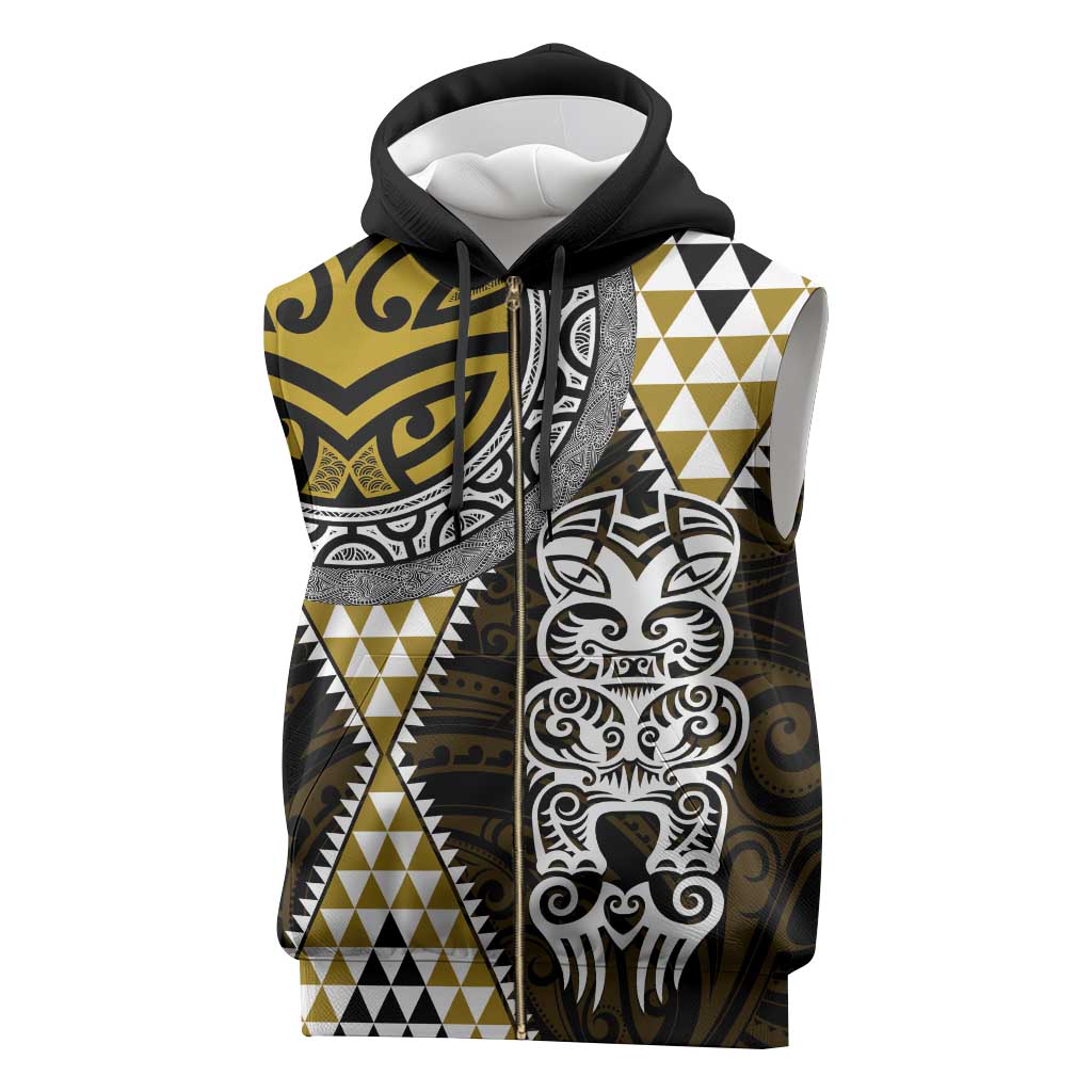 Yellow Aotearoa Niho Taniwha Sleeveless Zip Hoodie Maori Mythology Tooth - Taniko Motifs - Polynesian Pride