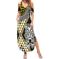 Yellow Aotearoa Niho Taniwha Summer Maxi Dress Maori Mythology Tooth - Taniko Motifs