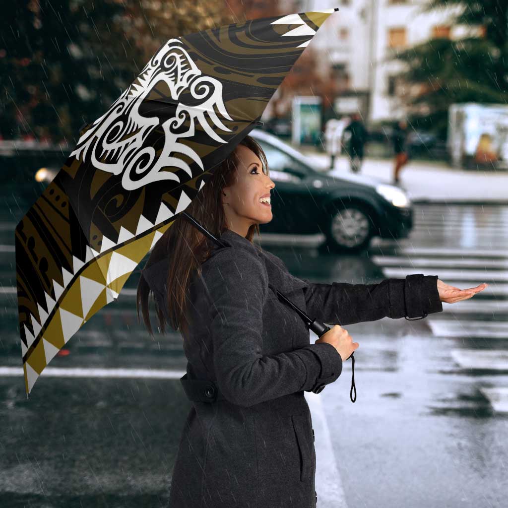 Yellow Aotearoa Niho Taniwha Umbrella Maori Mythology Tooth - Taniko Motifs - Polynesian Pride