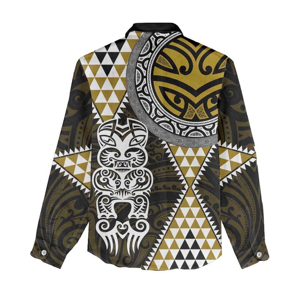Yellow Aotearoa Niho Taniwha Women Casual Shirt Maori Mythology Tooth - Taniko Motifs LT14 - Polynesian Pride
