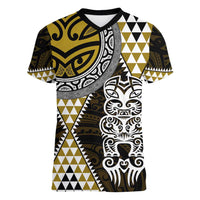 Yellow Aotearoa Niho Taniwha Women V-Neck T-Shirt Maori Mythology Tooth - Taniko Motifs LT14 Female Yellow - Polynesian Pride