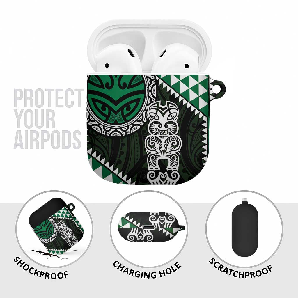 Green Aotearoa Niho Taniwha AirPods Case Maori Mythology Tooth - Taniko Motifs - Polynesian Pride
