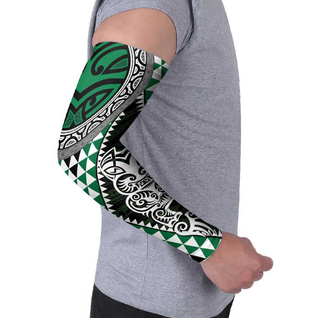 Green Aotearoa Niho Taniwha Arm Sleeves Maori Mythology Tooth - Taniko Motifs - Polynesian Pride
