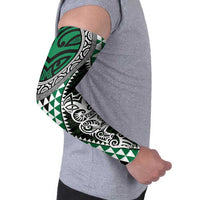 Green Aotearoa Niho Taniwha Arm Sleeves Maori Mythology Tooth - Taniko Motifs - Polynesian Pride