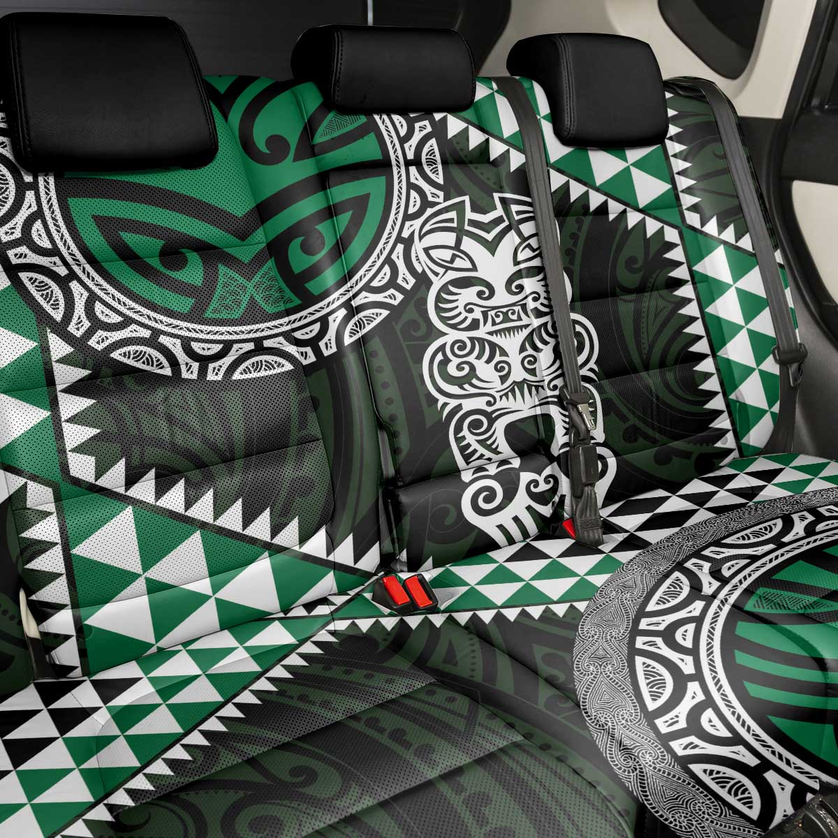 Green Aotearoa Niho Taniwha Back Car Seat Cover Maori Mythology Tooth - Taniko Motifs