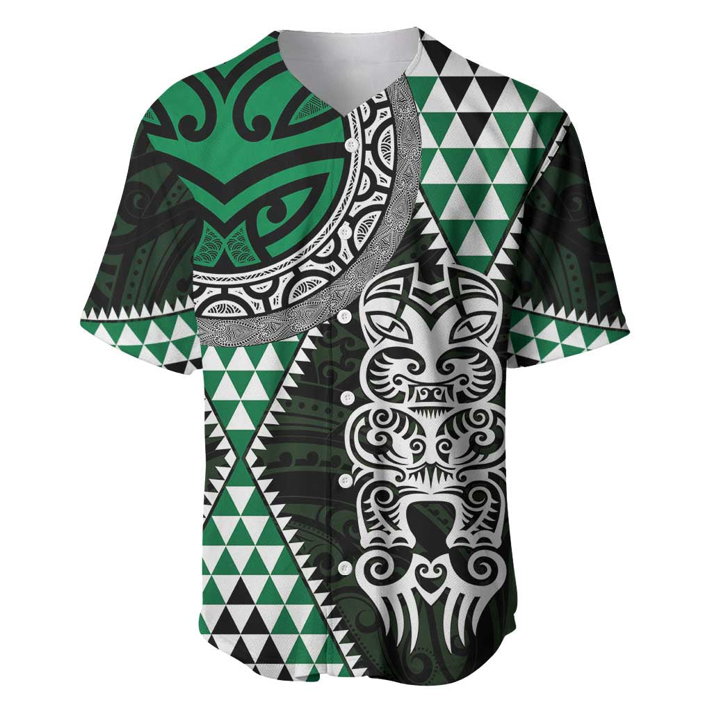 Green Aotearoa Niho Taniwha Baseball Jersey Maori Mythology Tooth - Taniko Motifs LT14 Green - Polynesian Pride