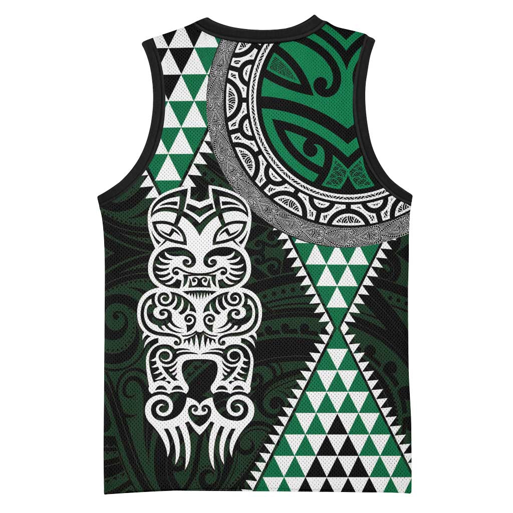 Green Aotearoa Niho Taniwha Basketball Jersey Maori Mythology Tooth - Taniko Motifs - Polynesian Pride