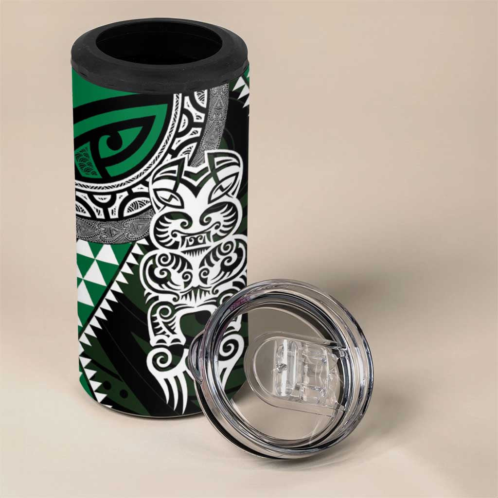 Green Aotearoa Niho Taniwha 4 in 1 Can Cooler Tumbler Maori Mythology Tooth - Taniko Motifs LT14 - Polynesian Pride