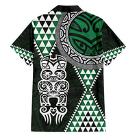 Green Aotearoa Niho Taniwha Family Matching Short Sleeve Bodycon Dress and Hawaiian Shirt Maori Mythology Tooth - Taniko Motifs LT14 - Polynesian Pride