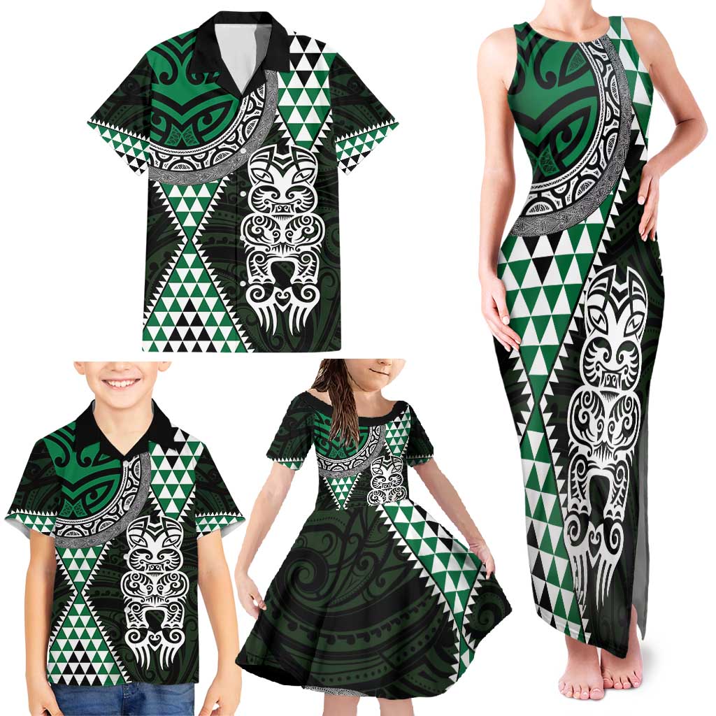 Green Aotearoa Niho Taniwha Family Matching Tank Maxi Dress and Hawaiian Shirt Maori Mythology Tooth - Taniko Motifs LT14 - Polynesian Pride