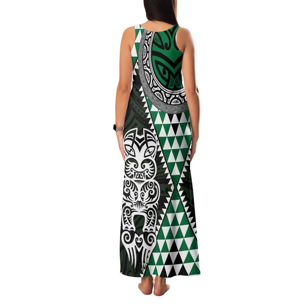 Green Aotearoa Niho Taniwha Family Matching Tank Maxi Dress and Hawaiian Shirt Maori Mythology Tooth - Taniko Motifs LT14 - Polynesian Pride
