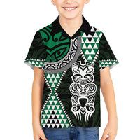 Green Aotearoa Niho Taniwha Kid Hawaiian Shirt Maori Mythology Tooth - Taniko Motifs LT14 Kid Green - Polynesian Pride