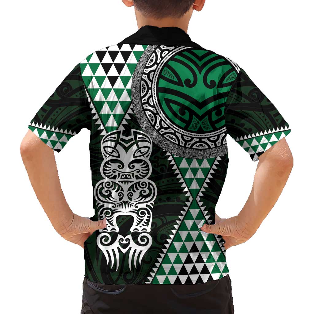 Green Aotearoa Niho Taniwha Kid Hawaiian Shirt Maori Mythology Tooth - Taniko Motifs LT14 - Polynesian Pride