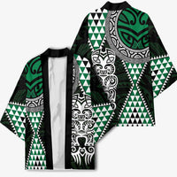 Green Aotearoa Niho Taniwha Kimono Maori Mythology Tooth - Taniko Motifs - Polynesian Pride