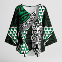 Green Aotearoa Niho Taniwha Kimono Sleeve Blouse Maori Mythology Tooth - Taniko Motifs - Polynesian Pride