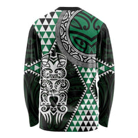 Green Aotearoa Niho Taniwha Long Sleeve Shirt Maori Mythology Tooth - Taniko Motifs
