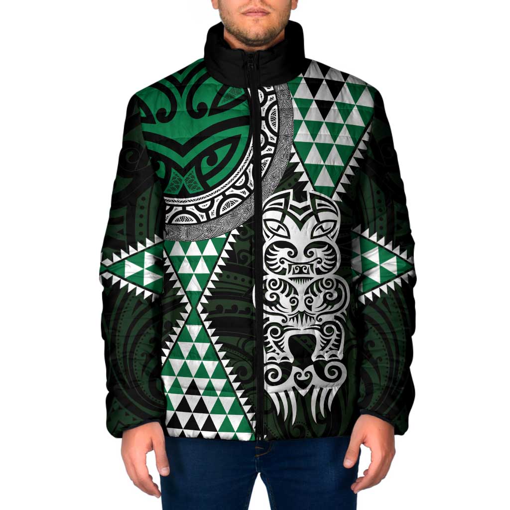 Green Aotearoa Niho Taniwha Padded Jacket Maori Mythology Tooth - Taniko Motifs - Polynesian Pride