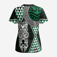 Green Aotearoa Niho Taniwha Scrub Top Maori Mythology Tooth - Taniko Motifs - Polynesian Pride