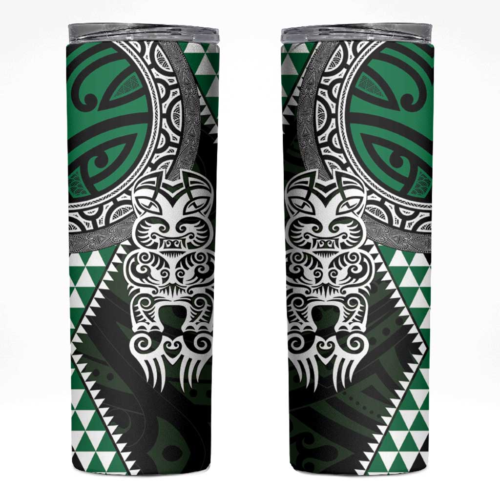 Green Aotearoa Niho Taniwha Skinny Tumbler Maori Mythology Tooth - Taniko Motifs LT14 Green - Polynesian Pride