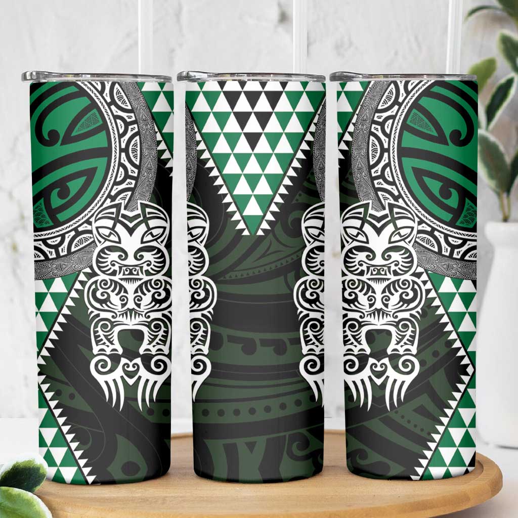 Green Aotearoa Niho Taniwha Skinny Tumbler Maori Mythology Tooth - Taniko Motifs LT14 - Polynesian Pride