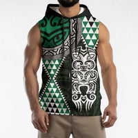 Green Aotearoa Niho Taniwha Sleeveless Zip Hoodie Maori Mythology Tooth - Taniko Motifs LT14 - Polynesian Pride