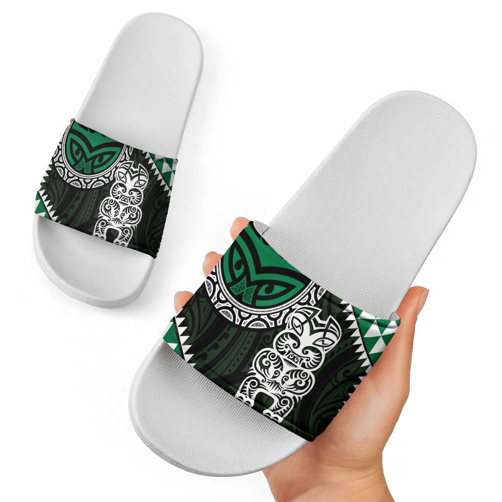 Green Aotearoa Niho Taniwha Slide Sandals Maori Mythology Tooth - Taniko Motifs - Polynesian Pride